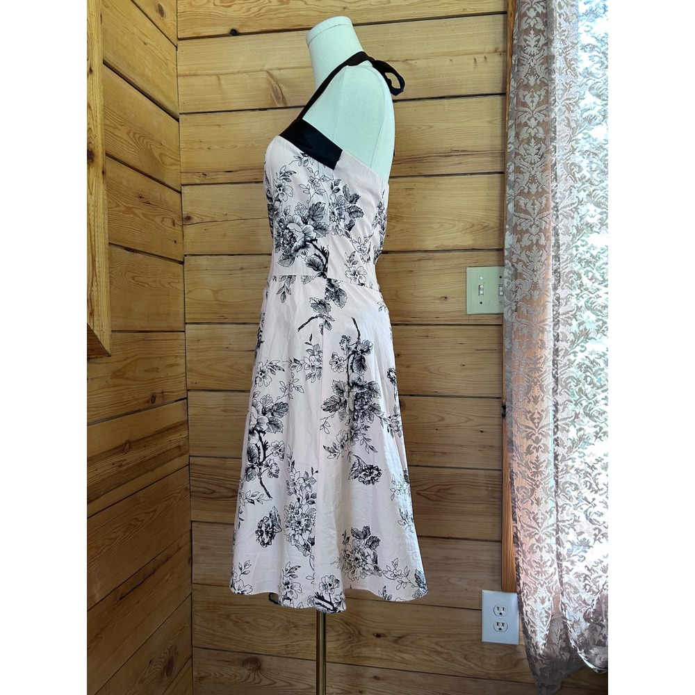 Vintage Floral Halter Dress Size 6 Pink Black Rockabilly Y2K Jessica Pinup Trad - Picture 6 of 13